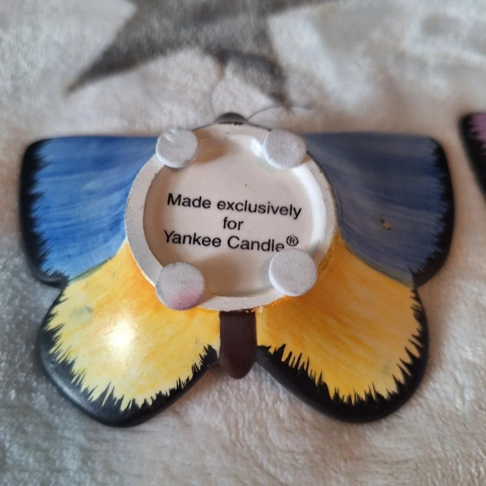 Yankee Butterfly Tea Light Candle Holders Blue & Purple Ceramic